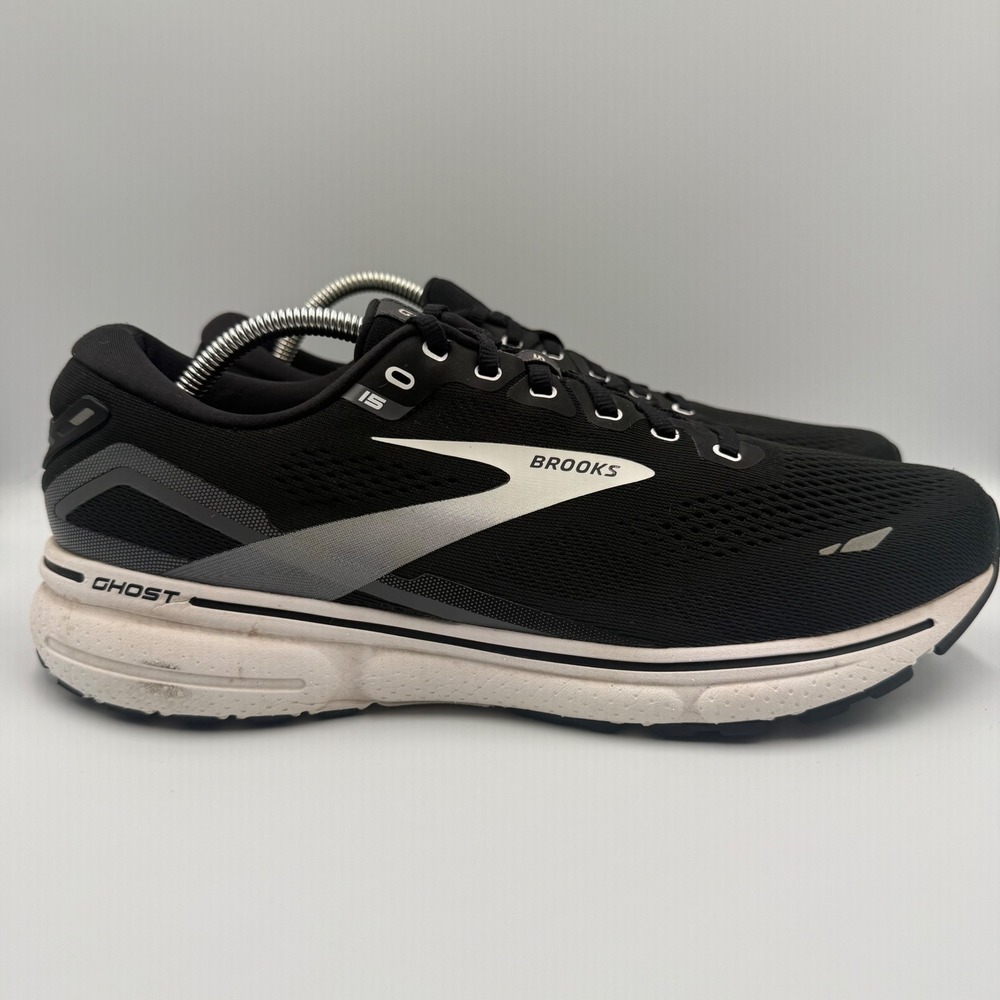 Brooks Ghost 15 Running Shoes Black White Men's Size 11.5 Wide 2E Sneakers